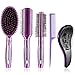 5 Pieces Hair Brush Set Detangling Brush Paddle Brush Round Hair Brush Tail Comb Wet Dry Brush for Women Men Hair Styling (Purple)