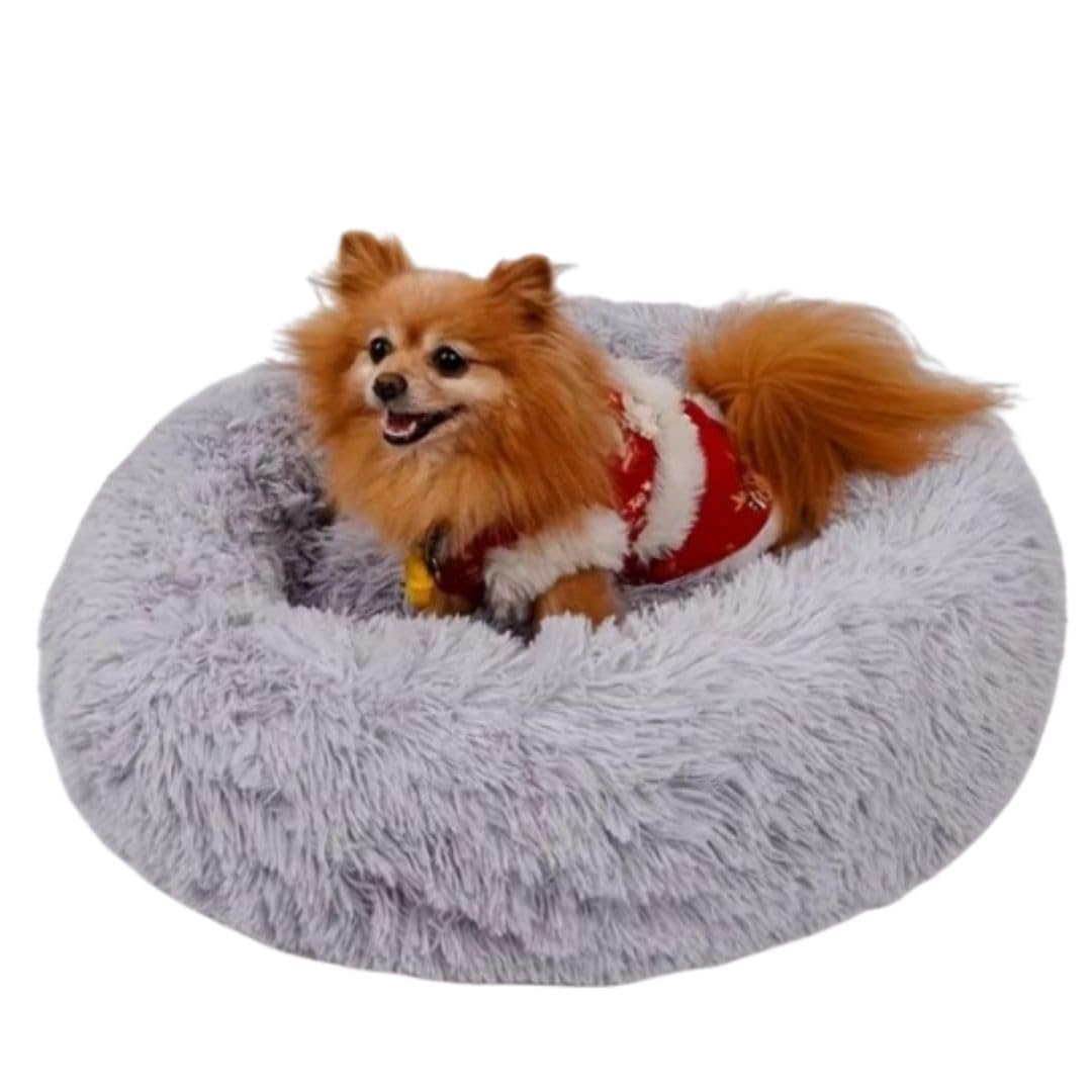 Premium Soft Plush Round Pet Bed for Dogs - Calming Donut Dog Pet Bed, Cozy Dog & Cat Bed- Grey 60cm