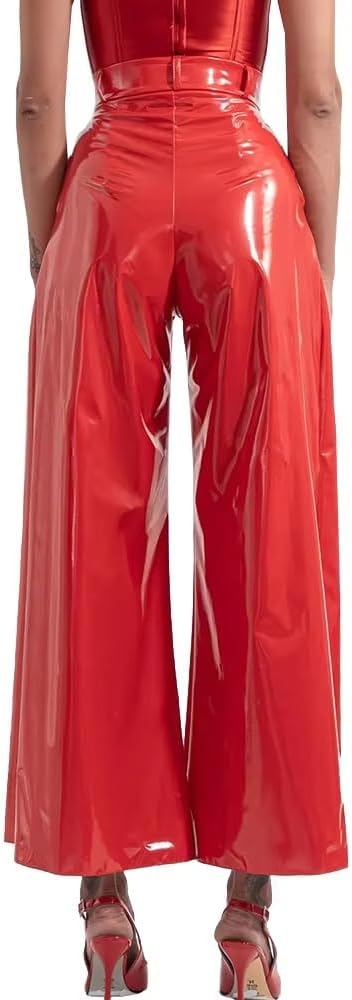 Wide Leg Pants 2025 Women PVC Loose Long Pants Hip Hop Party Faux Latex Club Pants