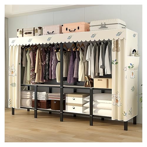 Armario De Lona Portátil Con Riel Para Colgar, Perchero Organizador Ropero Plegable, Armario De Ropa De Tela, Para Dormitorios Y Apartamentos(White2,168cm/66.1inch)