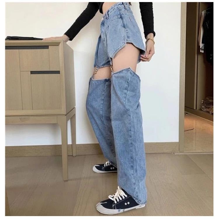 Amazon.co.jp: レディース デニムパンツ 2way セパレート 春 夏