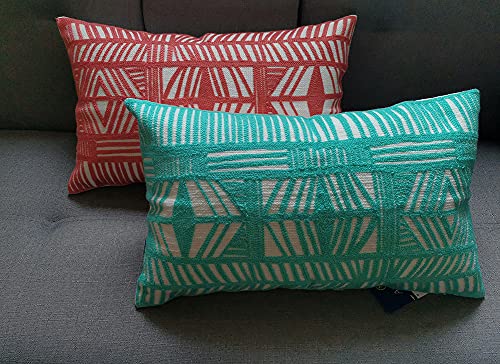 Aitliving Accent Lumbar Pillow Cover Cotton Canvas 1Pc Geometric Bolero Decorative Pillowcase Aqua Sky Blue 12X20Inch Tribal Design Boho Embroidery Throw Pillow Cushion Shell #TOP2