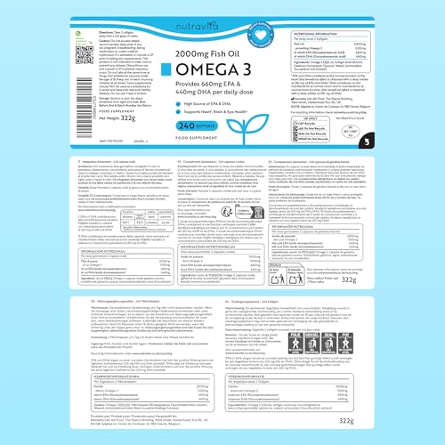 Miniatura 12 de Nutravita Omega 3 2000mg, Con 660mg Epa Y 440mg Dha, 240 Cápsulas Blandas Para 4 Meses - Corazòn, Función Cerebral Y Visiòn Efsa Omega 3 Capsulas Suplementos Para Hombres Y Mujeres