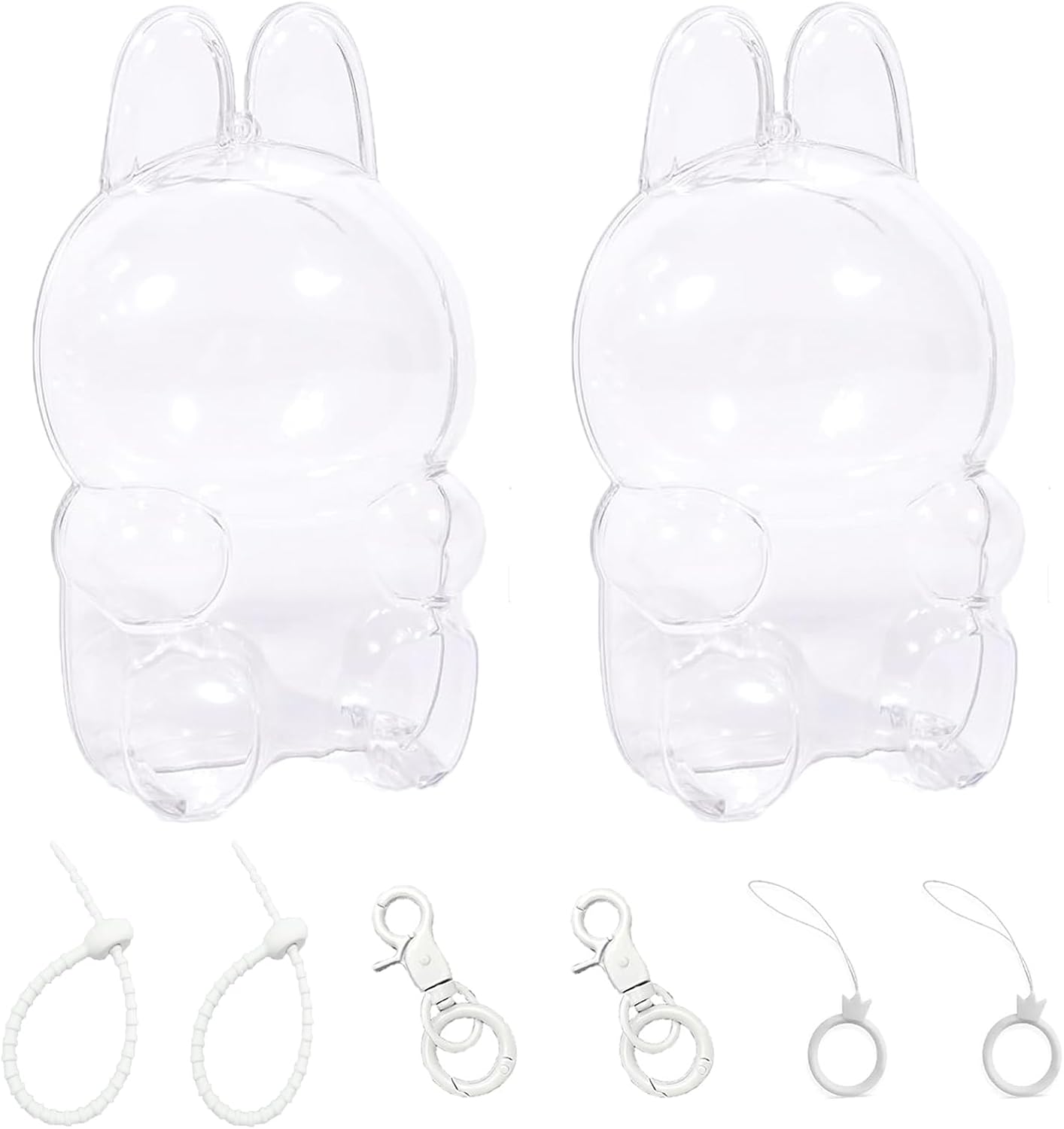 Cases for Blind Box Doll, 2 PCS Blind Box Doll Protective Cases Covers Acrylic Clear Protectors for Sitting with Keychain (Doll Not Included, 2 PCS Sitting Cases)