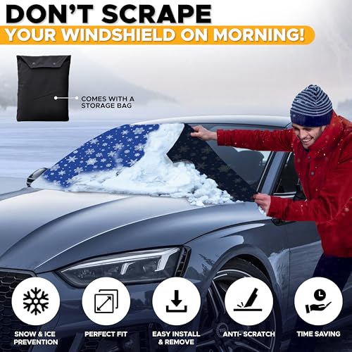 Image of EcoNour Car Windshield Cover for Ice & Snow | 600D Polyester All-Weather Windshield Protector | Water, Heat & Sag-Proof | Winter Car Snow Cover | Standard Size 69 inch x 42 inch