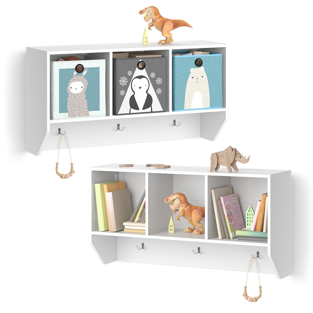 Vicco Estante de Pared para habitación Infantil Luigi, Blanco, 107.2 x 56 cm, para Montaje en Pared con estantes Abiertos y Ganchos
