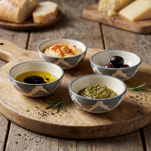 Image of Ceramic Rice Party Bowls Dinnerware Gift Set for Cereal Soup Dessert Snack Fruit Salsa Ice Cream for, Dining Tables, Cafes, Small Restaurants, and Serving Counters Bowl (Grey, Set of 4)
