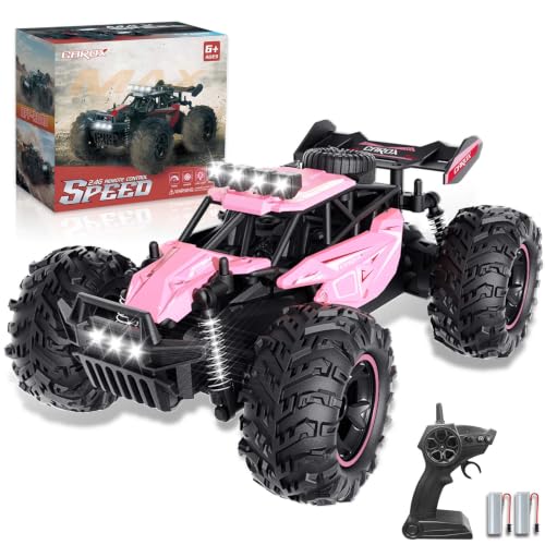 Carox Ferngesteuertes Auto für Mädchen ab 6 | Pinkes RC Auto mit 2 Akkus & Ladegerät | 25 km/h 2.4 GHz Geländewagen Mädchen | Geburtstagsgeschenk für Kinder