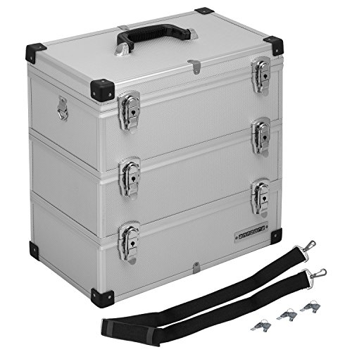 anndora® Werkzeugkoffer 32 Liter Angelkoffer Etagenkoffer 3 Ebenen Silber Alu