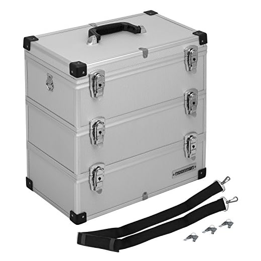 anndora® Werkzeugkoffer 32 Liter Angelkoffer Etagenkoffer 3 Ebenen Silber Alu