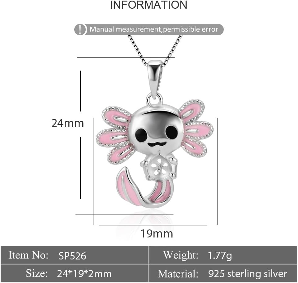 Sterling Silver Pink Axolotl Bail Pin Pendant Fitting for Pearl Jewelry, Design Pendant Mount for Women DIY Jewelry Making