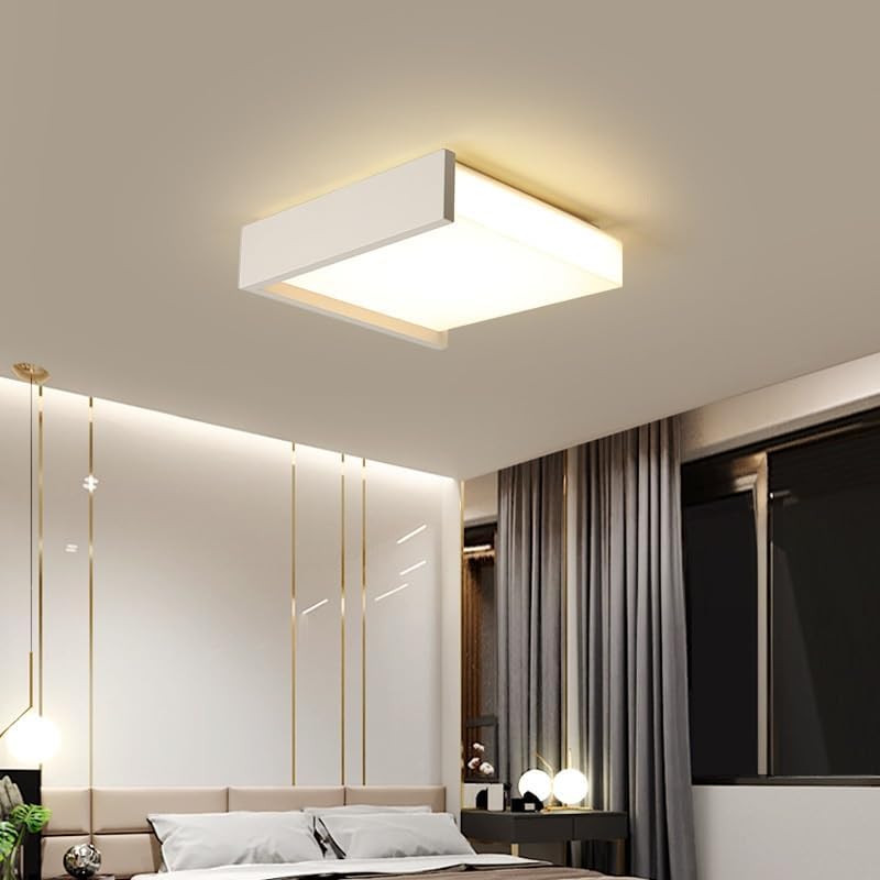 Modern Simplicity LED Acrylic Bedroom Ceiling Lamps Modern Simple Square Metal Dining Room Lights 3 Color Dimmable Flush Mount Lighting for Living Study Hallway