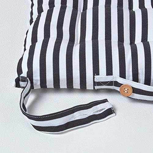 HOMESCAPES Black and White Seat Pads for Dining Chair, Set of 4 100% Cotton Chair Pads with Straps, 40x40 cm