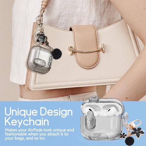 Image of for AirPods Pro 2nd 1st Case with Safety Lock,Clear Black | Clear Case with Phone Stand & Cleaner Kit,Cute Floral Chain for Women Girls,Soft TPU Protective Cover,Shockproof
