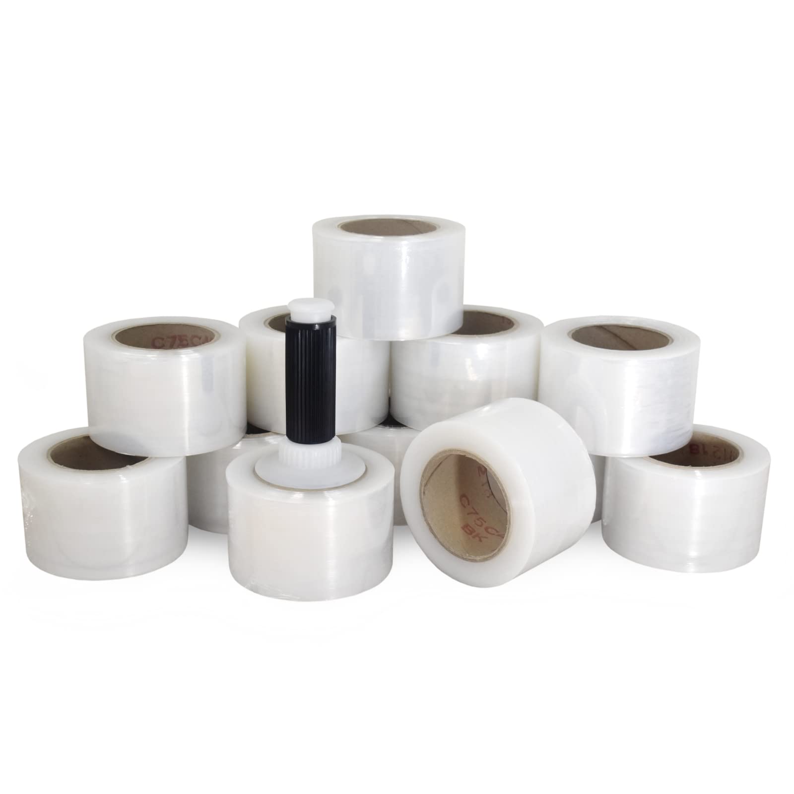 IDL Packaging 7,5 cm x 2,5 cm ręczne wiązanie folii stretch z uchwytem wielokrotnego użytku, przezroczysta (opakowanie 12 szt.)