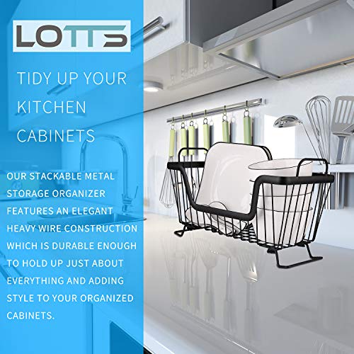 LOTTS Stackable wire basket for pantry Metal Storage Organizer Bin with Handles Fruit - image 5