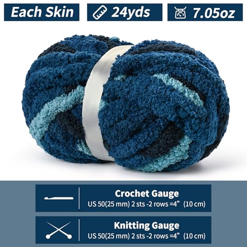 Image of 10 Pack Jumbo Chunky Yarn for Hand Knitting, Fluffy Chunky Chenille Yarn for Crocheting, Variegated Chunky Knit Baby Blanket Yarn, 240 yds /70.5 oz Super Bulky Yarn（Tie Dye Blue）