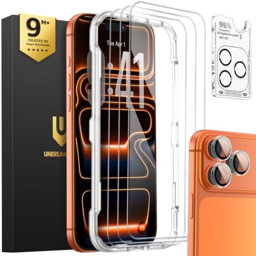 UNBREAKcable iPhone 17 Pro Max Panzerglas Schutzfolie 3 Stück, Verbessertes Doppelt Gehärtetes Glas + 3 Kamera Schutz, Military-Grade 9H Härte, HD-klar, Anti-Fingerprint, Hüllenfre