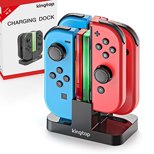 [Version Améliorée] KINGTOP 4 en 1 Chargeur Joy Con Station de Charge pour Manettes Nintendo Switch Dock avec Indicateur LED et Câble USB Type-C