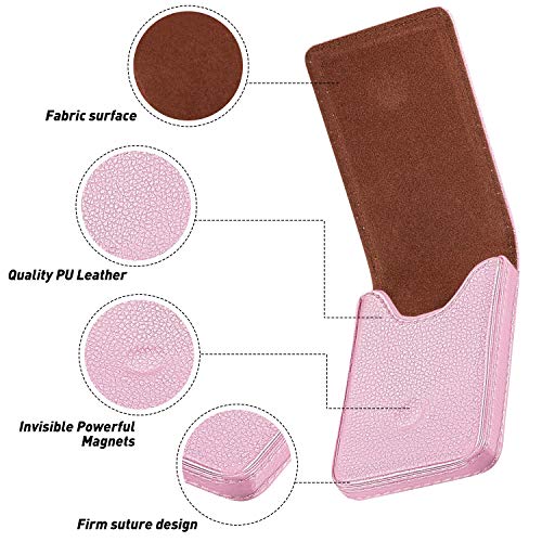 Image of Outus 2 Pieces Business Card Holder, PU Leather Business Card Case Pocket Wallet with Magnetic Shut for Christmas Gift Men Women(Yellow and Pink,Classic)