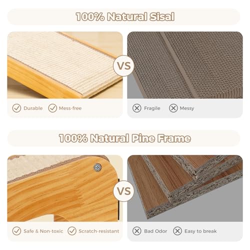 Avont Sisal Cat Scratcher, 25.6 Inch Vertical L Shape Scratching Board with 110° Angled Ramp, Natural Solid Wood with No Mess Scratch Pad for Indoor Cats -Large by Avont - Image 4