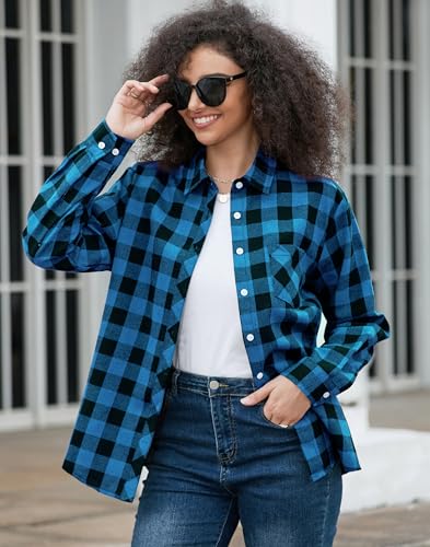 Image of SANGTREE Girls & Women's Long Sleeve Flannel Plaid Shirt Button Down Shirts, 3 Months - US 2XL