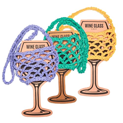 3-Pack Crochet Wine Lanyard Holders - Festival Gifts