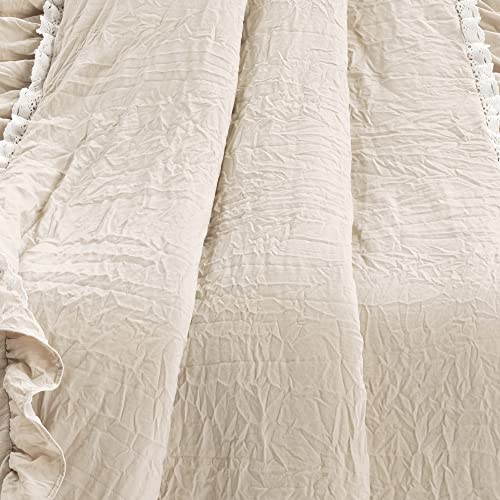 Lush Decor Ella Vintage Chic Ruffle Lace Blanket, 60" X 50", Neutral #TOP2