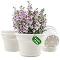 13 Inch Plastic-Flower-Pot-for-Indoor-Plants, 4 Pack Large Outdoor Planter Pot with Drainage Holes & Saucers, Resin Decorative Garden Pots Planters