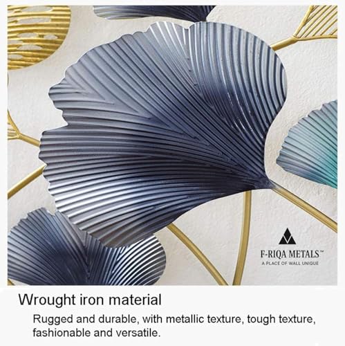 Image of F-RIQA METAL A PALACE OF WALL UNIQUE Luxury Metal Leaf Wall Art for Living Room - 3D Designer Floral Wall Decor with Gold, Teal & Grey Finish, Handcrafted Modern Rectangular Wall Hanging for Home, Bedroom, Hallway, Office & Hotel Interiors, Elegant Contemporary Statement Wall Decoration