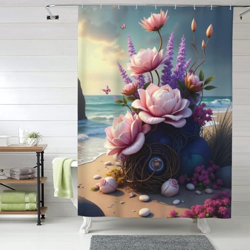 Rideau de douche tissu 152x183 résistant floral de plage n°26 - 2