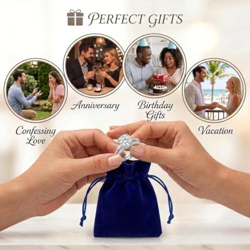 Engagement Rings For Women Wedding Rings Fake Engagement Ring Set Travel 18K White Gold Plated Promise Rings For Her 3 Carat 3CT Round Cubic Zirconia CZ Bridal Ring Sets Cheap Band 2pcs, Size 7.5 by AONED - Used condition - Image 8