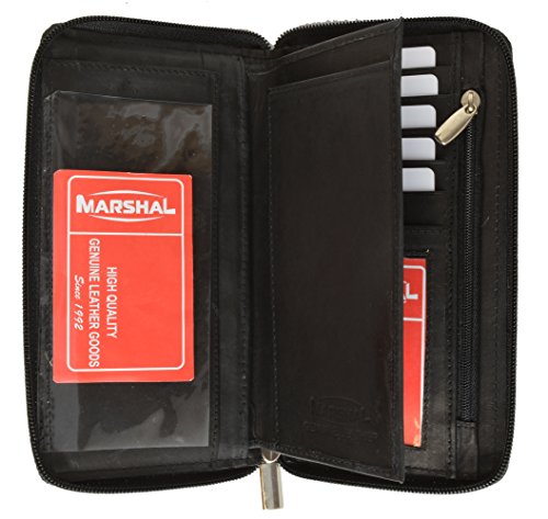 Unisex Leather Deluxe Zip Around Checkbook Cover Wallet (Black) #TOP2