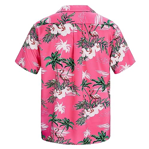 Hawaiian Shirts for Men Casual Button Down Beach Shirt Mens Short Sleeve Floral Flamingo Shirts Pink with Flamingo Large - Image 3