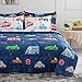 Wajade Cartoon Cars Comforter Set Bed in A Bag Twin Size Colorful Cars Bus Van Traffic Lights Bedding Set for Boys Kids (1 Comforter, 1 Flat Sheet, 1 Fitted Sheet, 2 Pillowcase and 2 Pillow Sham)