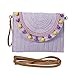 FAOONNMY Stylish Straw Clutch Handbag with Beautiful Bead, Summer Beach Woven Envelope Bag Straw Purse for Women Girls, Bohemian Handmade Wristlet Wallet Straw Travel Pouches for Vacation, Purple