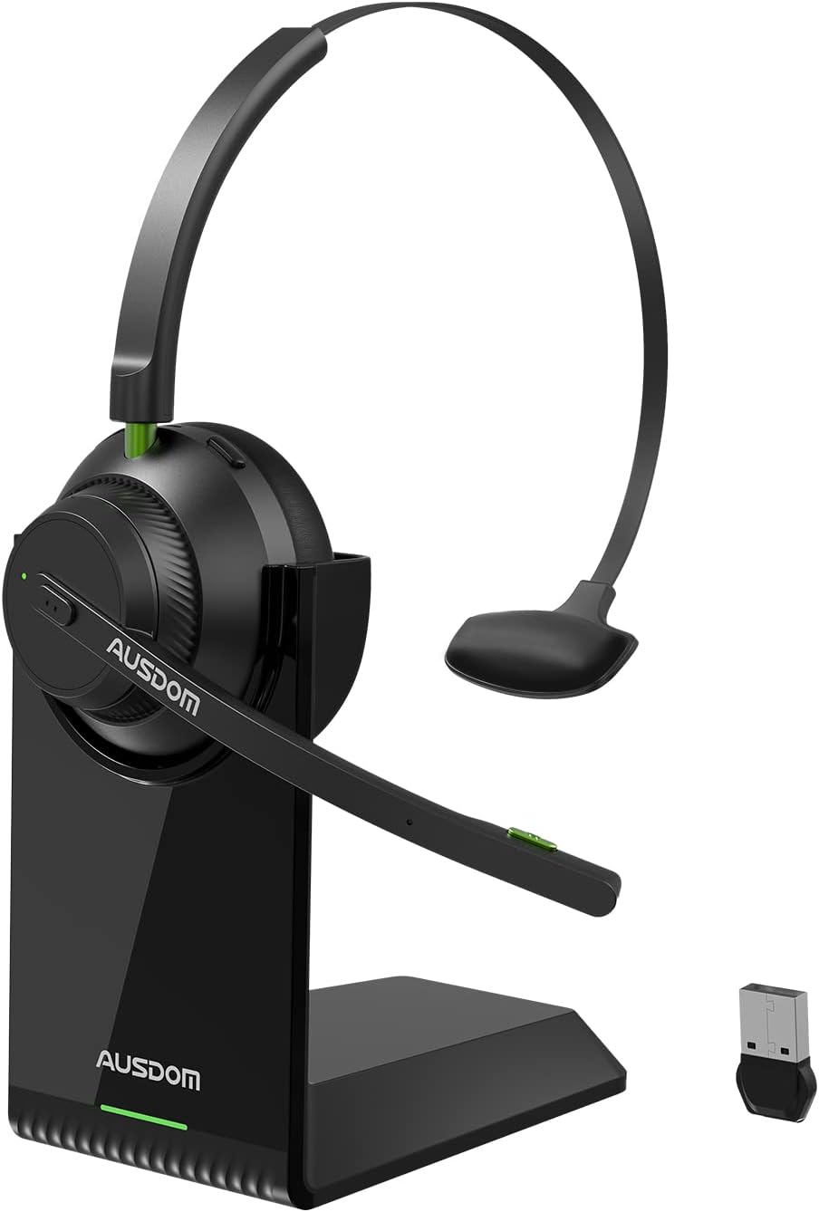AUSDOM A2302 Wireless Headset with Charging Stand and USB Dongle