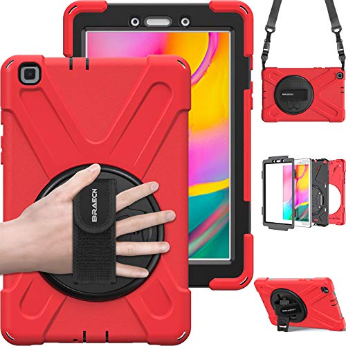 Tech Deals 🔥 BRAECN Samsung Galaxy Tab A 8.0 2019 Case - Hybrid Shockproof Protective Case with Carrying Shoulder Strap and Rotatable Kickstand/Handle Hand Strap for Galaxy Tab A 8.0 2019 SM-T290/SM-T295 (Red)