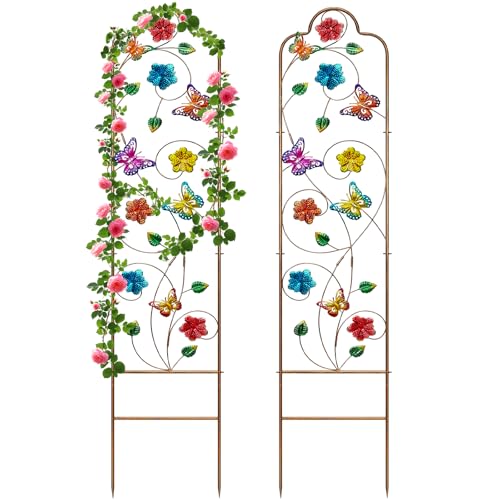 2 Pack Metal Garden Trellis Arched Fence Trellises for Climbing