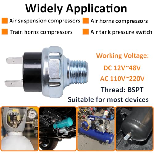 LKRXW Druckschalter für Kompressor 7-9 Bar Luftpumpe Schalter 1/4\-19 BSPT Luftkompressor Steuerschalter Automatische Druckregelventil für Kompressoren DC 12V 24V AC 110V 220V