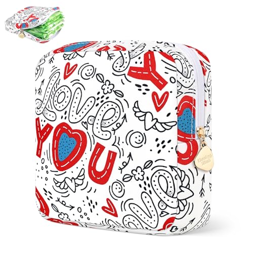 Image of Sanitary Pad Storage Bag Portable Period Bag for Teen Pads /Sanitary Napkins /Small Tampons, Sanitary Napkin Storage Bag First Period Gifts for Teen Girls (Love Graffiti)