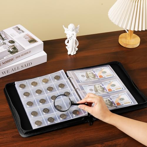 Ettonsun ES5096-PRO-FIREPROOF Coin Collection Book Holders For Collectors, 460 Pockets Coin Organizer Sleeves Coin Album & 36 Currency Sleeves Album Money Holder Coin Storage Case thumb #6