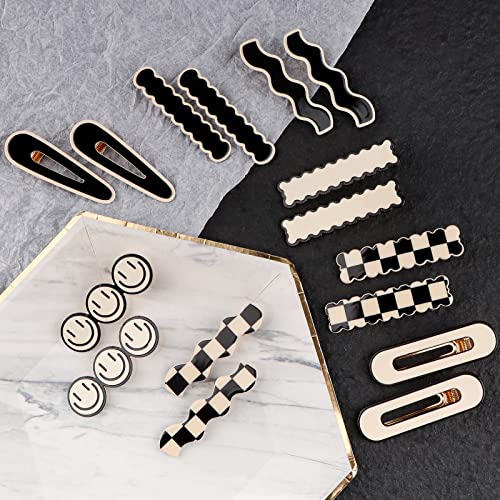 16 PCS Magicsky Simple No Bend Hair Clips, Black White Checker Hair Barrettes, No Crease Wave Geometric Duckbill bobby pins, Korean Styling Minimalist Hairpin, Hair Accessories, Gifts for Women Girls - Thumbnail 4