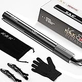 K&K Hair Straighteners for Women, Professional Straightener and Curler 2 in 1,100% Pure Titaniuam with Nano Ceramic Tourmaline Coating Plate, 130-230°C Dual Voltage Flat Iron UK Plug, Black - Image 1