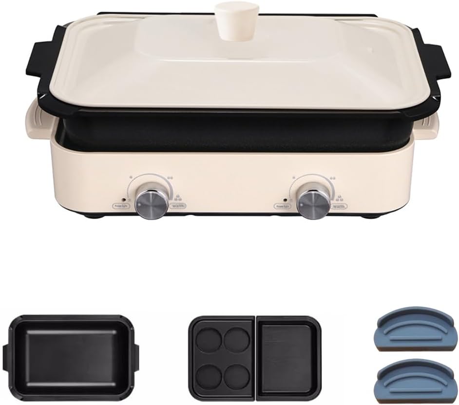 Multifunctional Cooking Pot Detachable Electric Hot Pot with Grill Frying Pans Indoor Non-Stick Smokeless Shabu Shabu Pot with Dual Temperature Control 1300W White