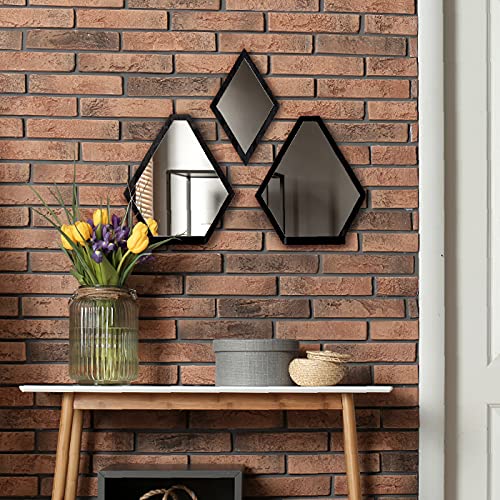 Jackcube Design Wall Mount Decorative Mirrors- Set Of 3, Geometric Rustic Wood Real Mirror With Shelf For Bedroom, Bathroom, Living Room, Kitchen Wall Art Décor- Mk689A #TOP2