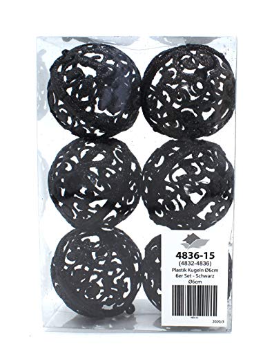DARO DEKO Weihnachts-Kugel 6cm Glitzer 1 Set - 6 Kugeln schwarz