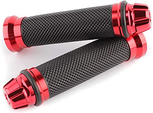 Universal Motorcycle 7/8" Handle Grips, Anti-Slip Rubber Racing Without Bar End Grip Compatible With Yamaha Honda Kawasaki Triumph Dirt Bike,Gift 50Pack Motorbike Decals (Red) #TOP7