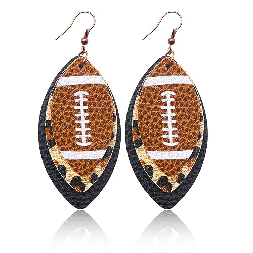 Glitter Layered Football Dangle Earrings Faux Leather Big Statement Football Earrings for Women Funny Sports Game Day Jewelry