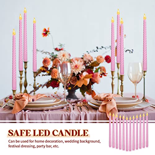 Image of CHENGU 12 Pcs LED Taper Candles Flameless Battery Dripless Dinner Candles for Thanksgiving Day, Weddings, Church, Hanukkah, Christmas, Autumn, New Year Celebration(Pink,Spiral)